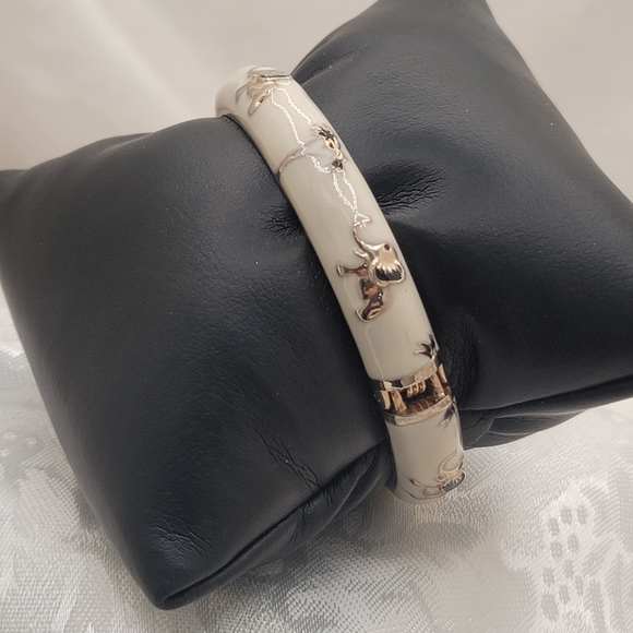 JTF Signed Vintage Elephant Palm Tree Bangle Bracelet - Picture 3 of 6